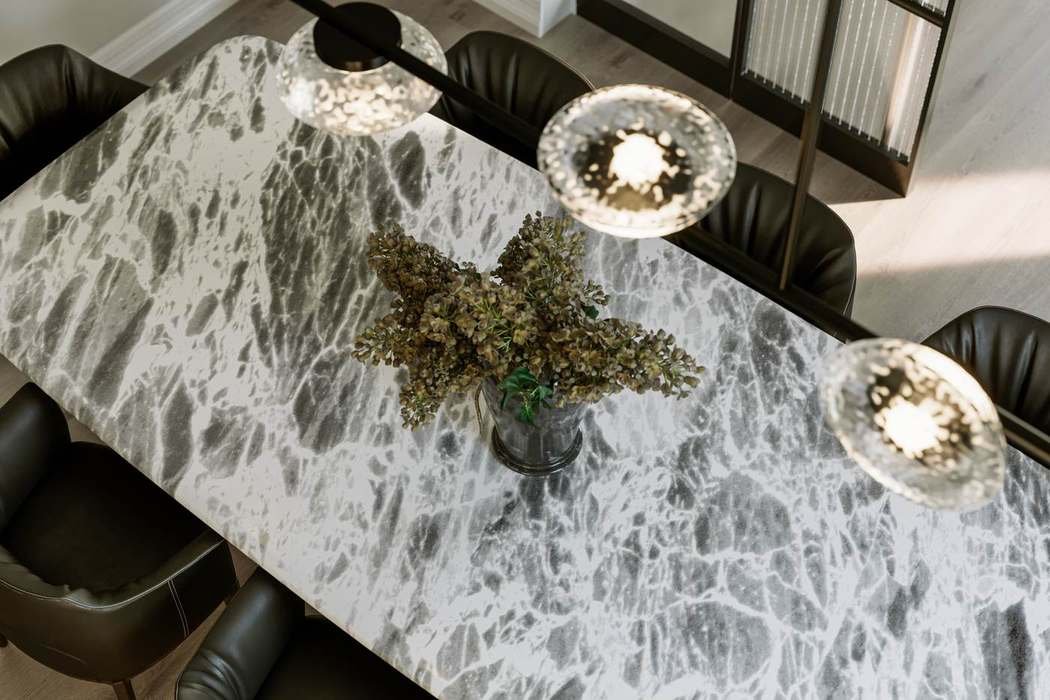 Dining table detail, pendant lighting