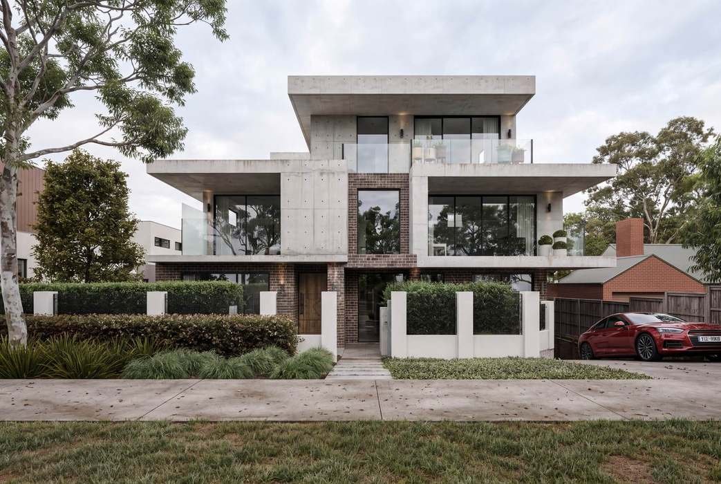 Concrete and brick house facade