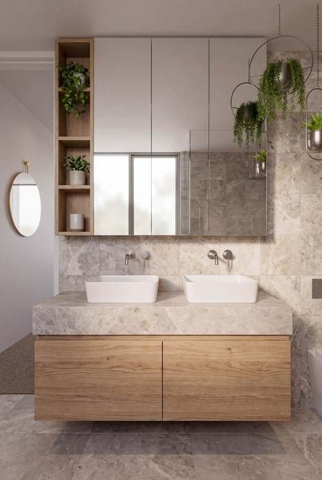 Bathroom, twin vessel sinks