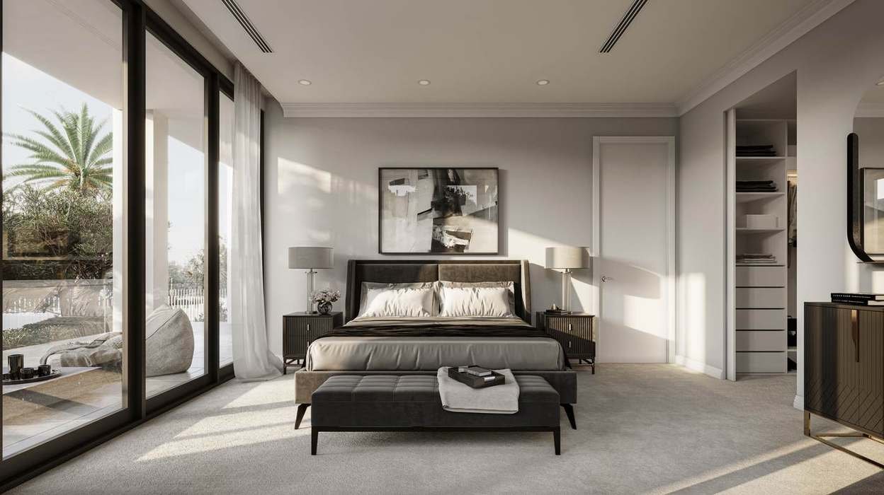 Bedroom with palm view, walk-in robe