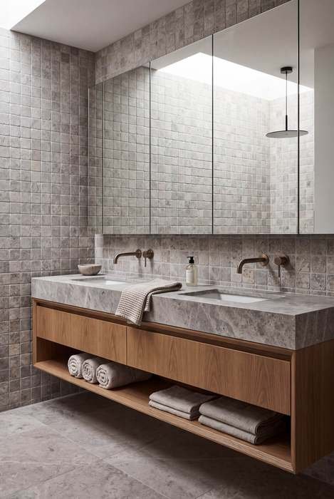 Grey stone bathroom vanity